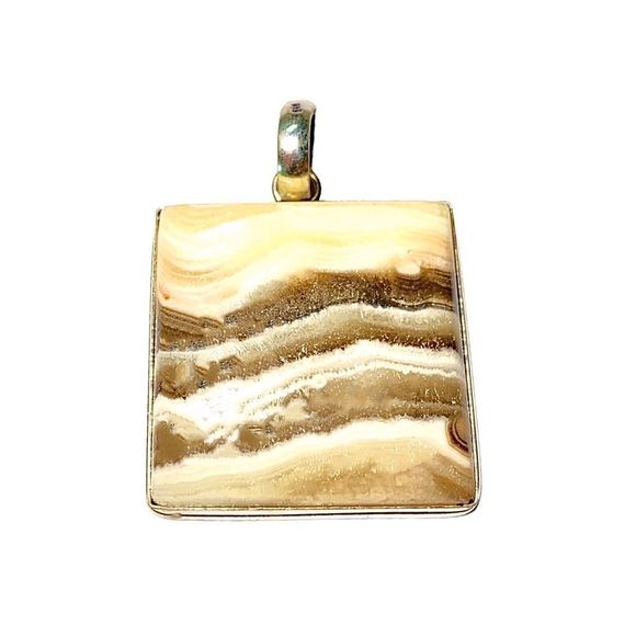Natural Laguna Lace Calcite Gemstone in a Handcrafted 925 Stamped Pendant - Picture 3 of 4